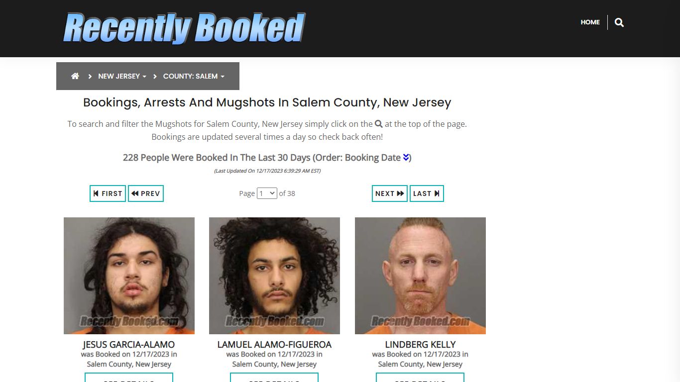 Bookings, Arrests and Mugshots in Salem County, New Jersey